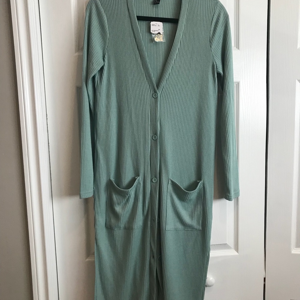 Light blue/turquoise Long cardigan Forever 21 sz m - Picture 2 of 4